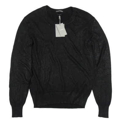 TOM FORD トムフォード ニット TFK110 シルクニット クルーネック セーター ブラック系 48【美品】【中古】
