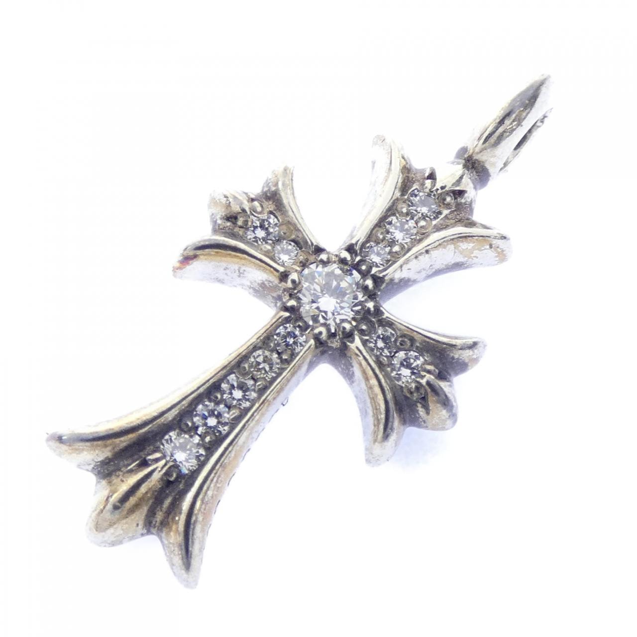 Chrome Hearts Tiny Cross Fat Pave Dimond Charm"Silver"