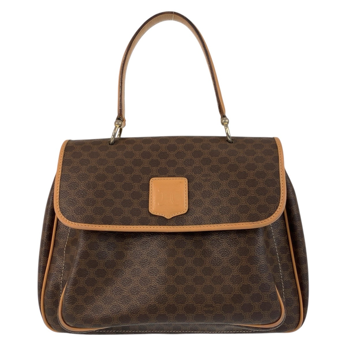 美品 CELINE セリーヌ ヴィンテージ マカダム ブラウン ゴールド金具 PVC レザー/ ハンドバッグ 502082 【中古】