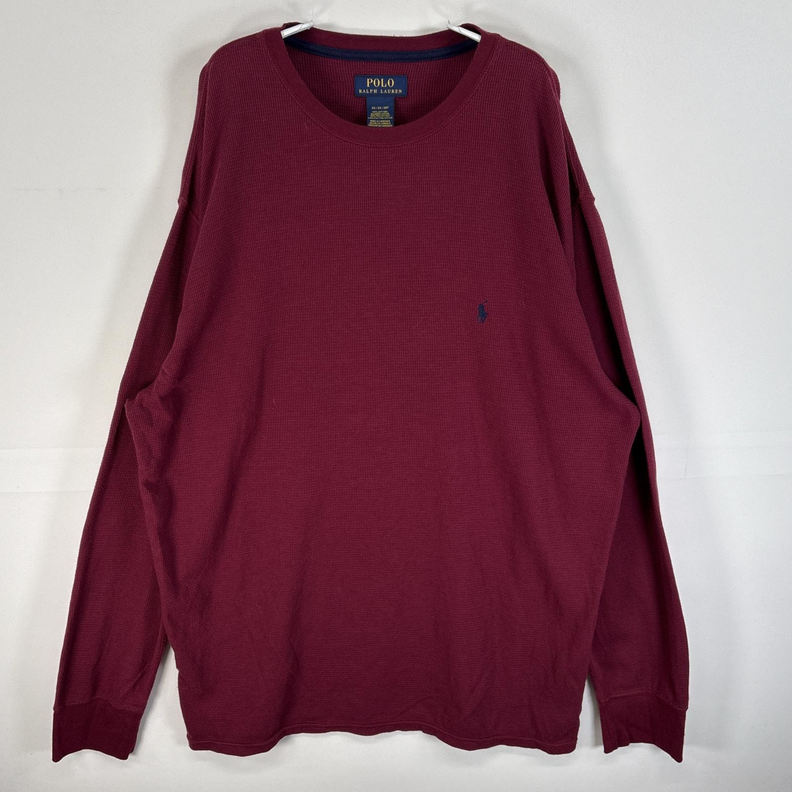 古着 ポロ・ラルフローレン POLO RALPH LAUREN 長袖Tシャツ サーマル ワッフル 大きいサイズ ロゴ 刺繍 2X  ワインレッド 無地 メンズ