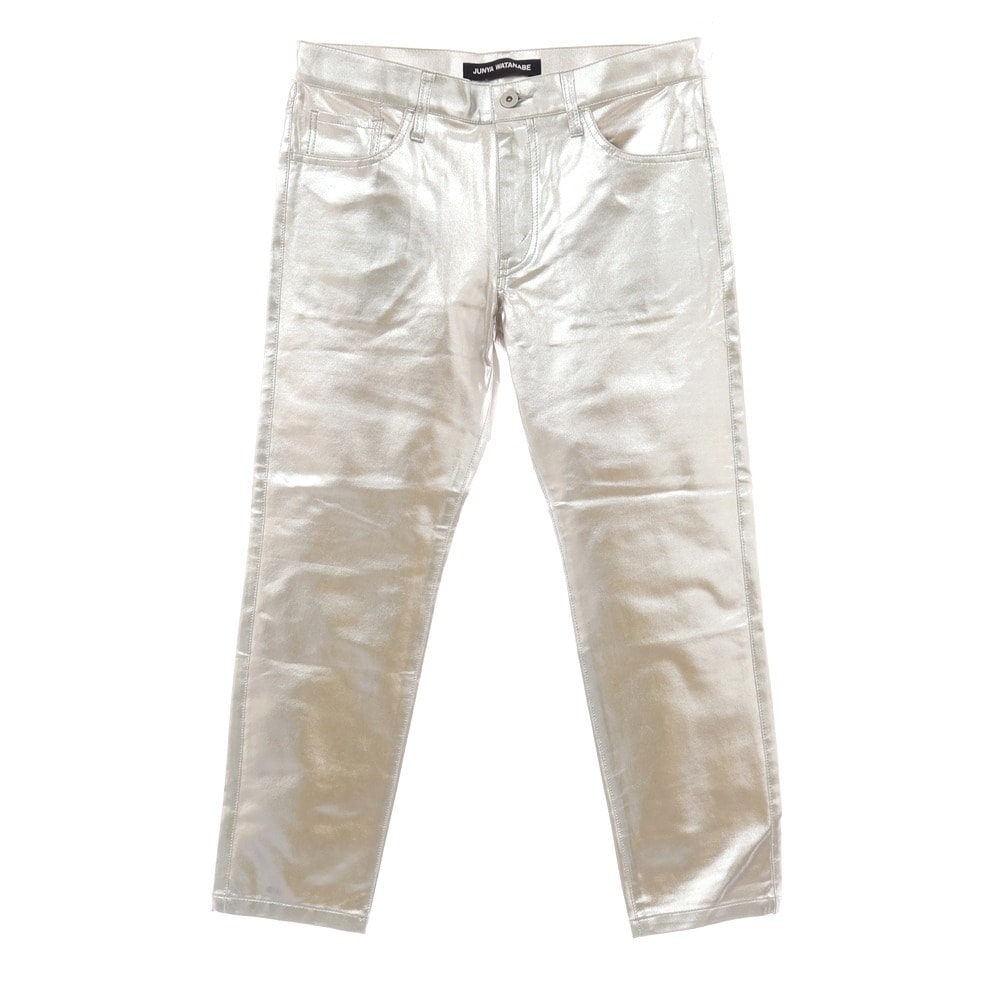 【中古】ジュンヤワタナベ JUNYA WATANABE 2025年春夏 プリント加工 ナイロンポリウレタン 5ポケットパンツ シルバー【サイズM】【レディース】