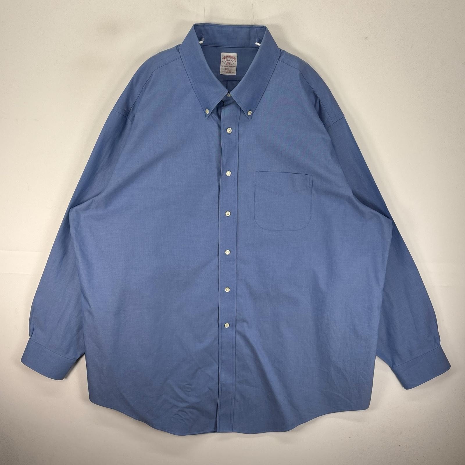 古着 ブルックスブラザーズ Brooks Brothers 長袖シャツ ボタンダウン 胸ポケット 2XL  ブルー系 無地 メンズ