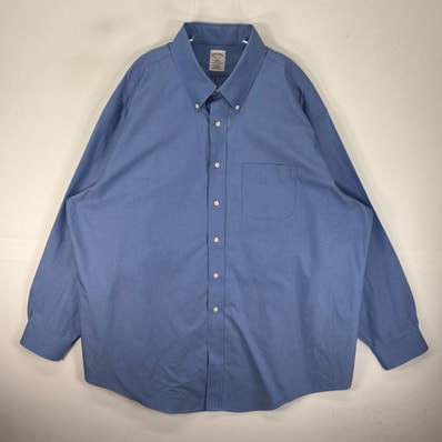 古着 ブルックスブラザーズ Brooks Brothers 長袖シャツ ボタンダウン 胸ポケット 2XL ブルー系 無地 メンズ