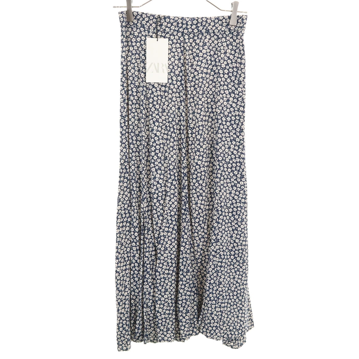 未使用 ZARA ザラ 花柄 マキシ丈 フレアスカート XS ネイビー系