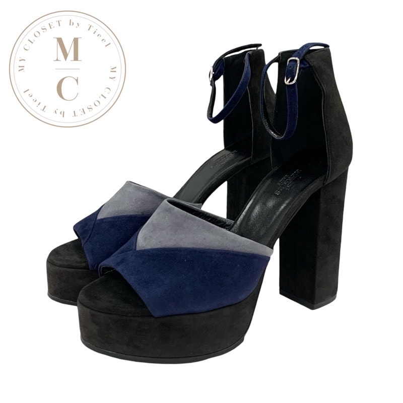 エルメス HERMES サンダル 靴 シューズ スエード ネイビー ブラック グレー アンクルストラップ