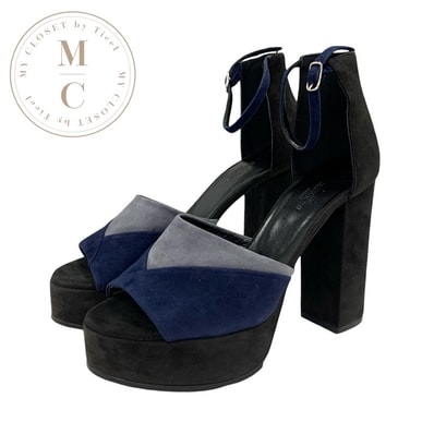 エルメス HERMES サンダル 靴 シューズ スエード ネイビー ブラック グレー アンクルストラップ