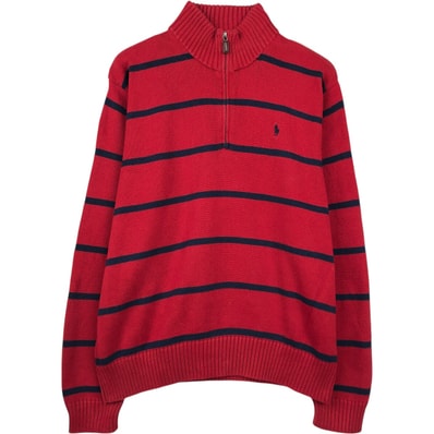 古着 ラルフローレン Ralph Lauren POLO by Ralph Lauren ボーダー柄 コットンニットハーフジップセーター メンズXL相当/eaa651560