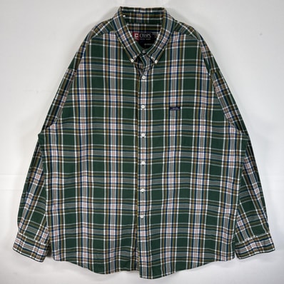 古着 90's/90年代 チャップスラルフローレン CHAPS RALPHLAUREN 長袖シャツ チェック ワンポイント ロゴ ボタンダウン 大きいサイズ 薄手 14041 グリーン マルチカラー メンズ
