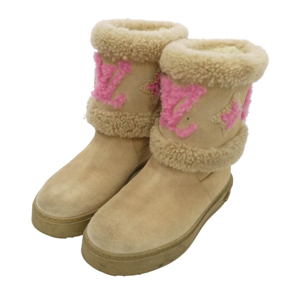 LOUIS VUITTON ルイ・ヴィトン SNOW DROP FLAT ANKLE スノードロップ ライン アンクル ブーツ ベージュ ベージュ系 ピンク系 35.5【中古】