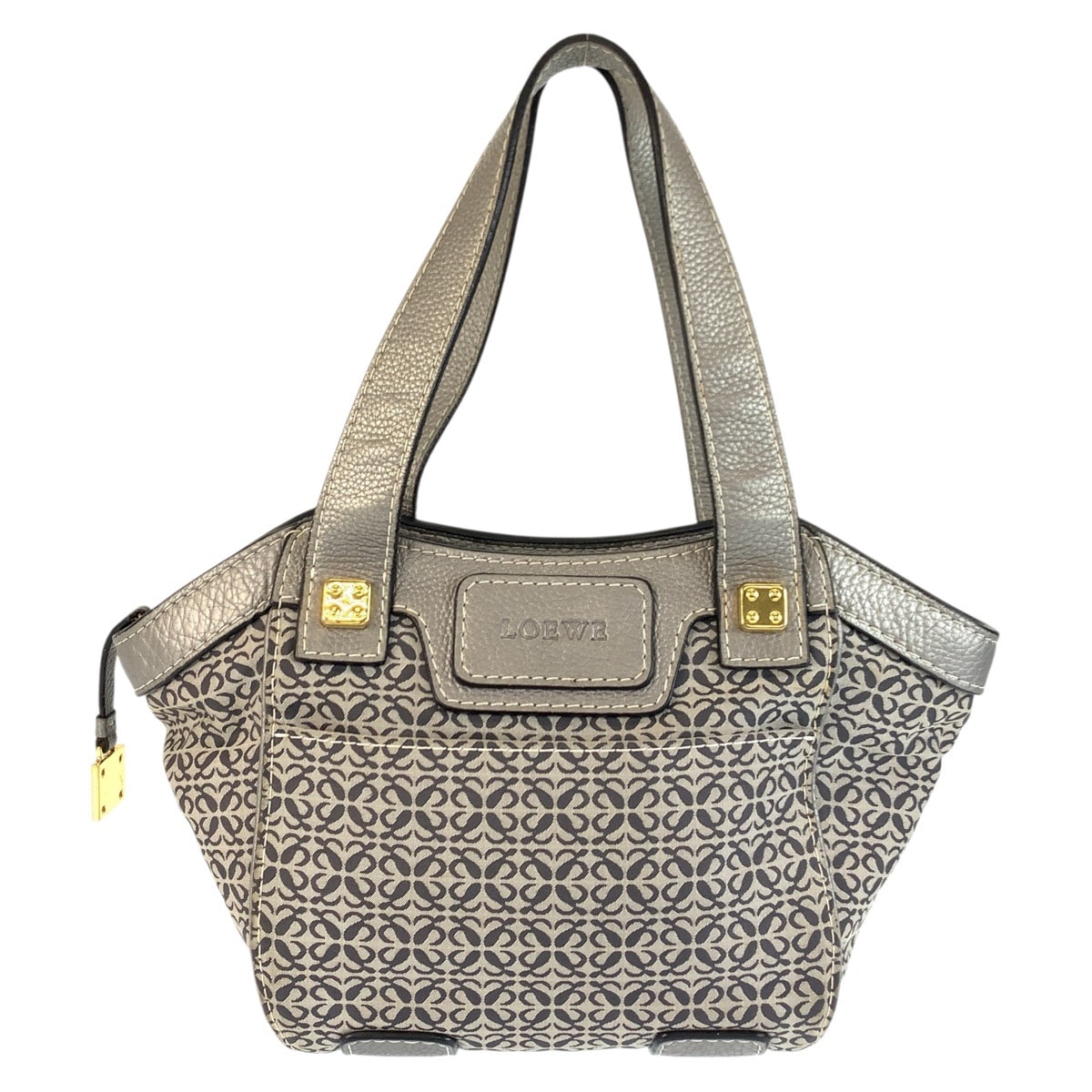 LOEWE ロエベ アナグラム グレー シルバー ゴールド金具 キャンバス レザー/ トートバッグ ショルダーバッグ 600706 【中古】