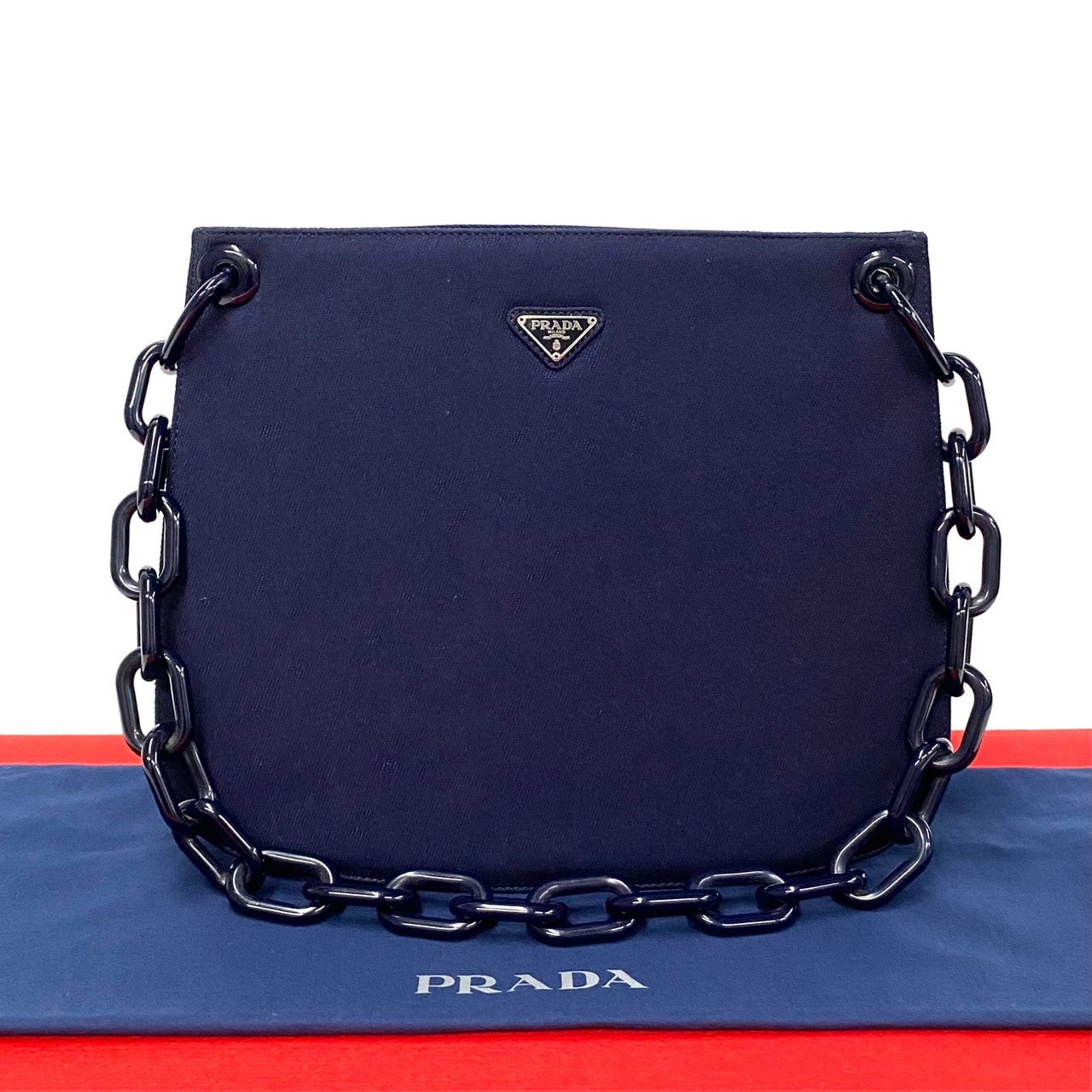 PRADA プラダ ジャージー プラスチック ショルダーバッグ ネイビー
 b43-5