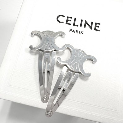セリーヌ CELINE トリオンフ シルバー ヘアピン ヘアクリップ 2個セット 正規品 【鑑定済み】