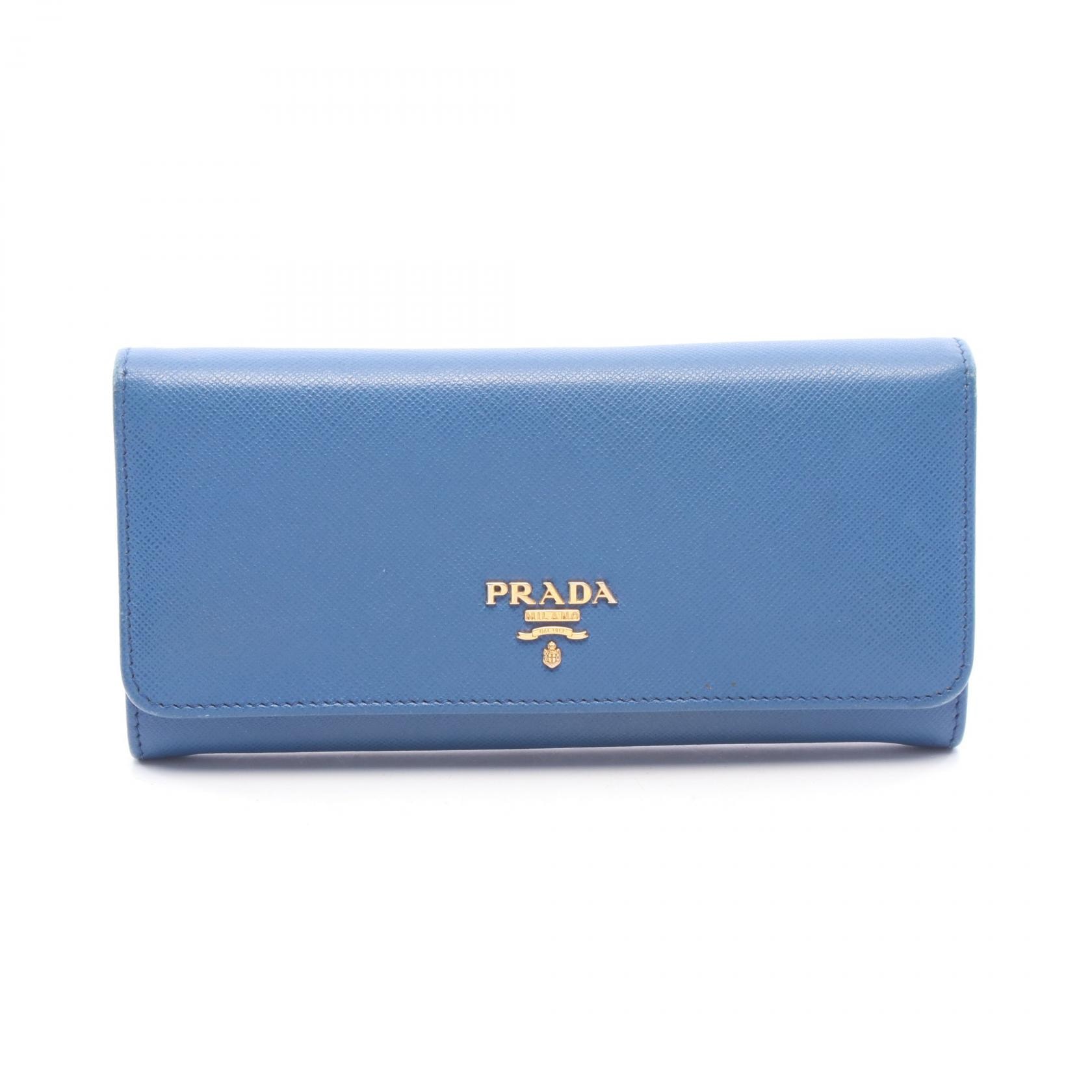 プラダ PRADA SAFFIANO METAL 二つ折り長財布 財布 サフィアーノレザー レディース ブルー系 1MH132 【中古】
