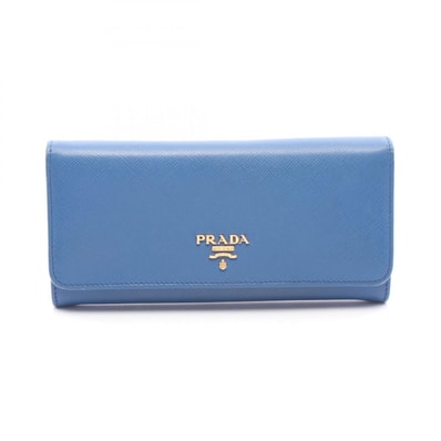 プラダ PRADA SAFFIANO METAL 二つ折り長財布 財布 サフィアーノレザー レディース ブルー系 1MH132 【中古】