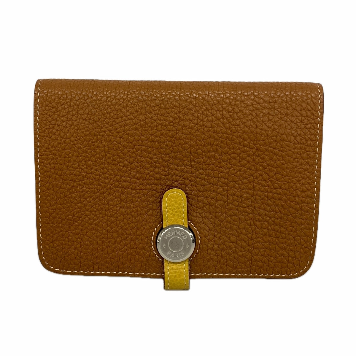 ★SALE【6hc2014】エルメス コインケース ドゴンコンパクトバイカラー トゴ ゴールド カリー シルバー金具 □L刻印【中古】レディース