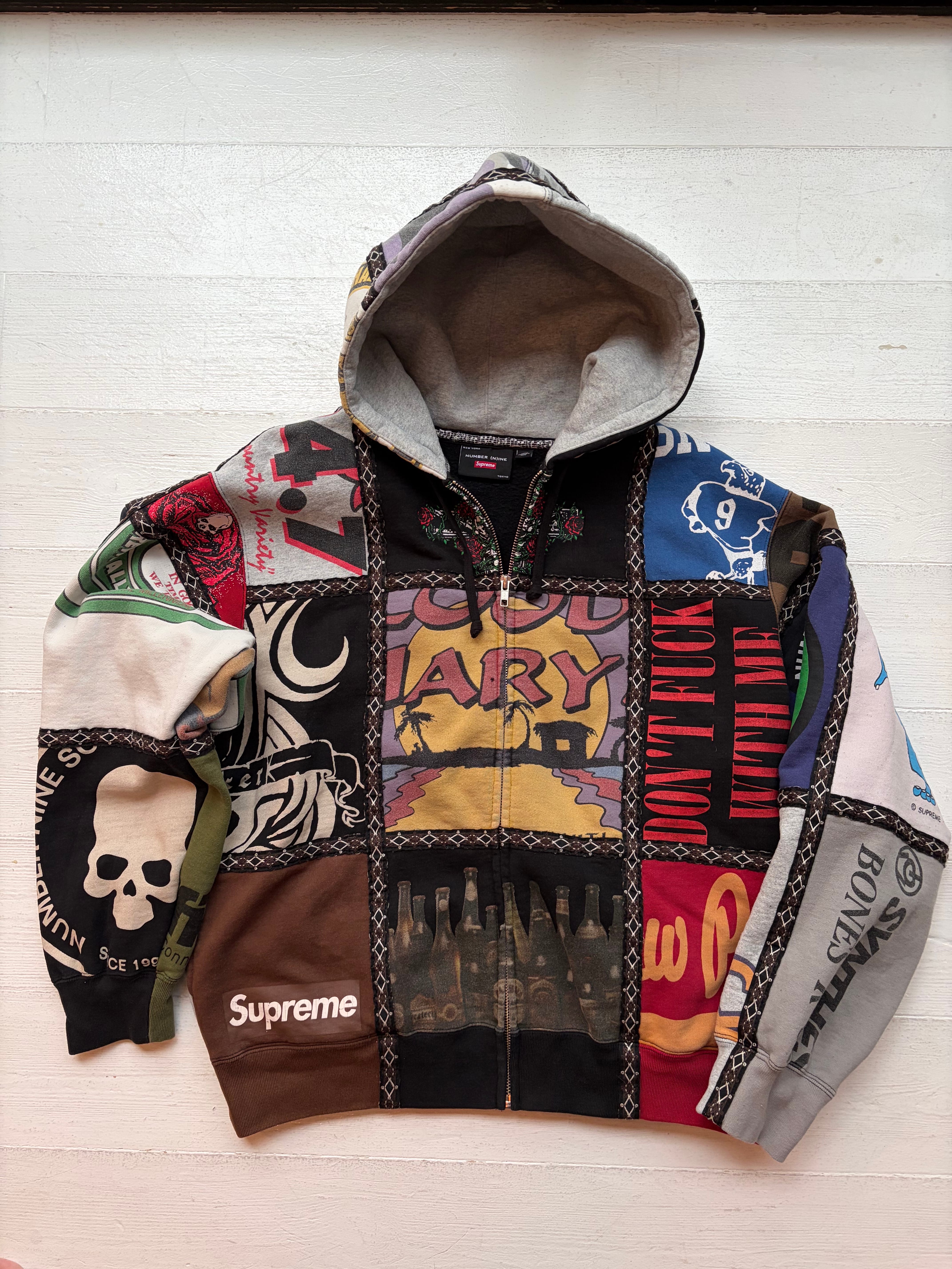 Supreme x Number (N)ine Patchwork Zip Up Hooded Sweatshirt "Multi"