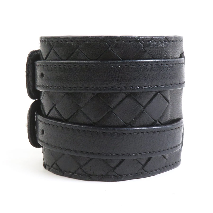 ボッテガヴェネタ BOTTEGAVENETA ブレスレット イントレチャート レザー ブラック ユニセックス【中古】 h31681a