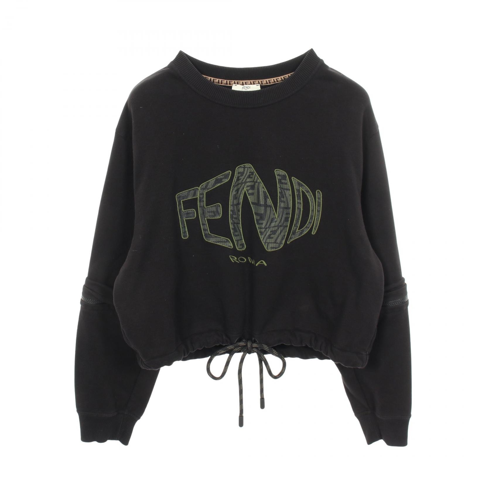 フェンディ FENDI フィッシュアイ クロップド スウェット 衣料品 トップス コットン レディース ブラック系 / グリーン系 【中古】