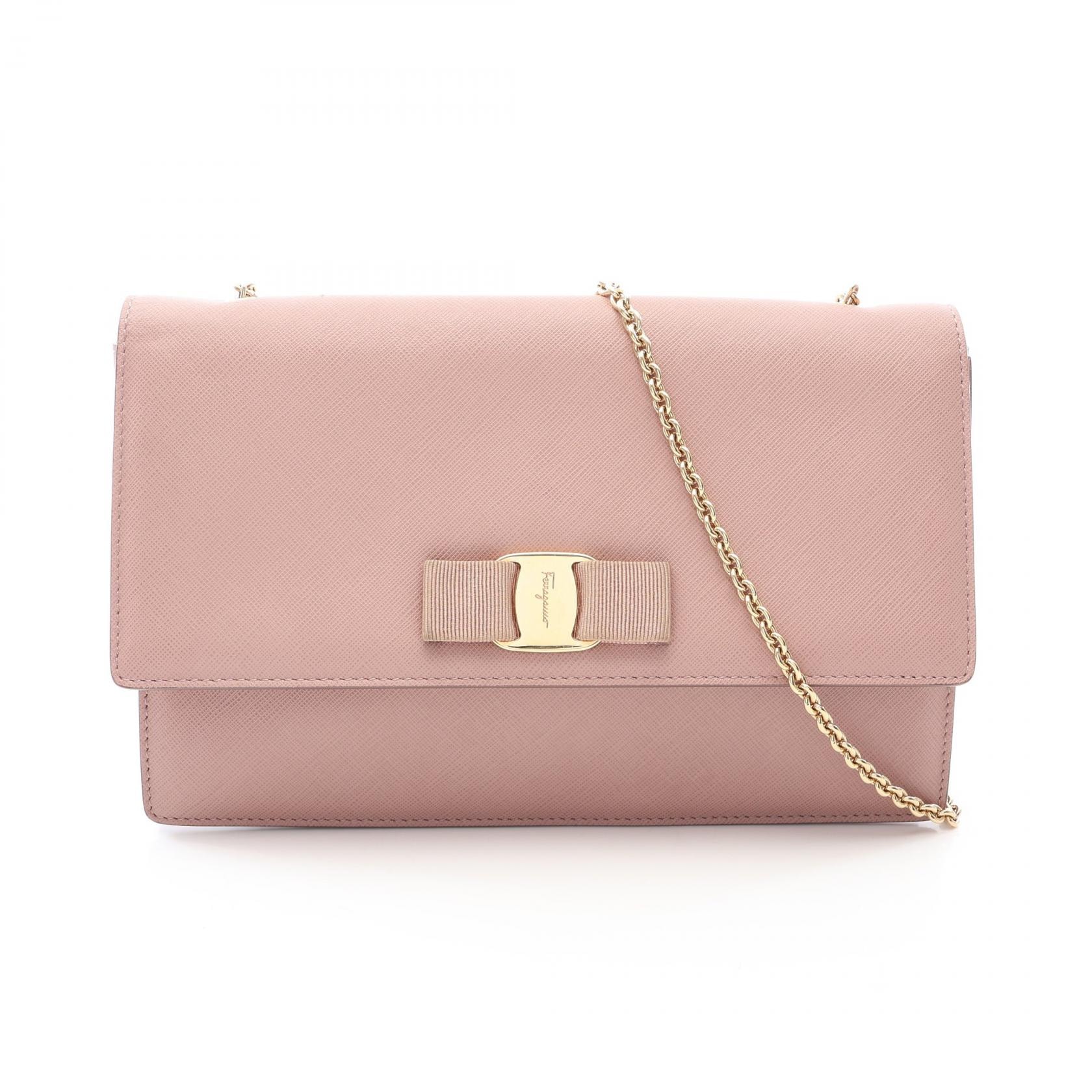 サルヴァトーレフェラガモ Salvatore Ferragamo ヴァラリボン ショルダーバッグ バッグ レザー レディース ピンク系 【中古】