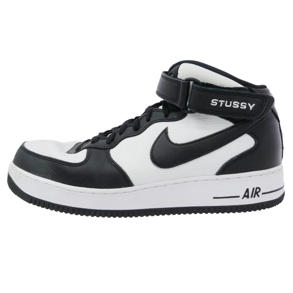 NIKE ナイキ スニーカー DJ7840-002 Stussy エアフォース1 ミッド ブラック アンド ライトボーン ハイカットスニーカー ブラック系 ホワイト系 30cm【中古】