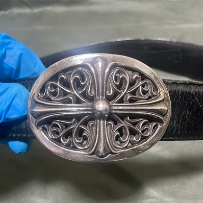 Chrome Hearts Classic Oval Cross Buckle Plane Black Leather 1.5 Horseshoe Rivet Belt Set "Black"