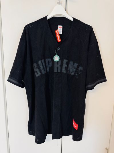 Supreme Ultrasuede Mesh Baseball Jersey "Black"