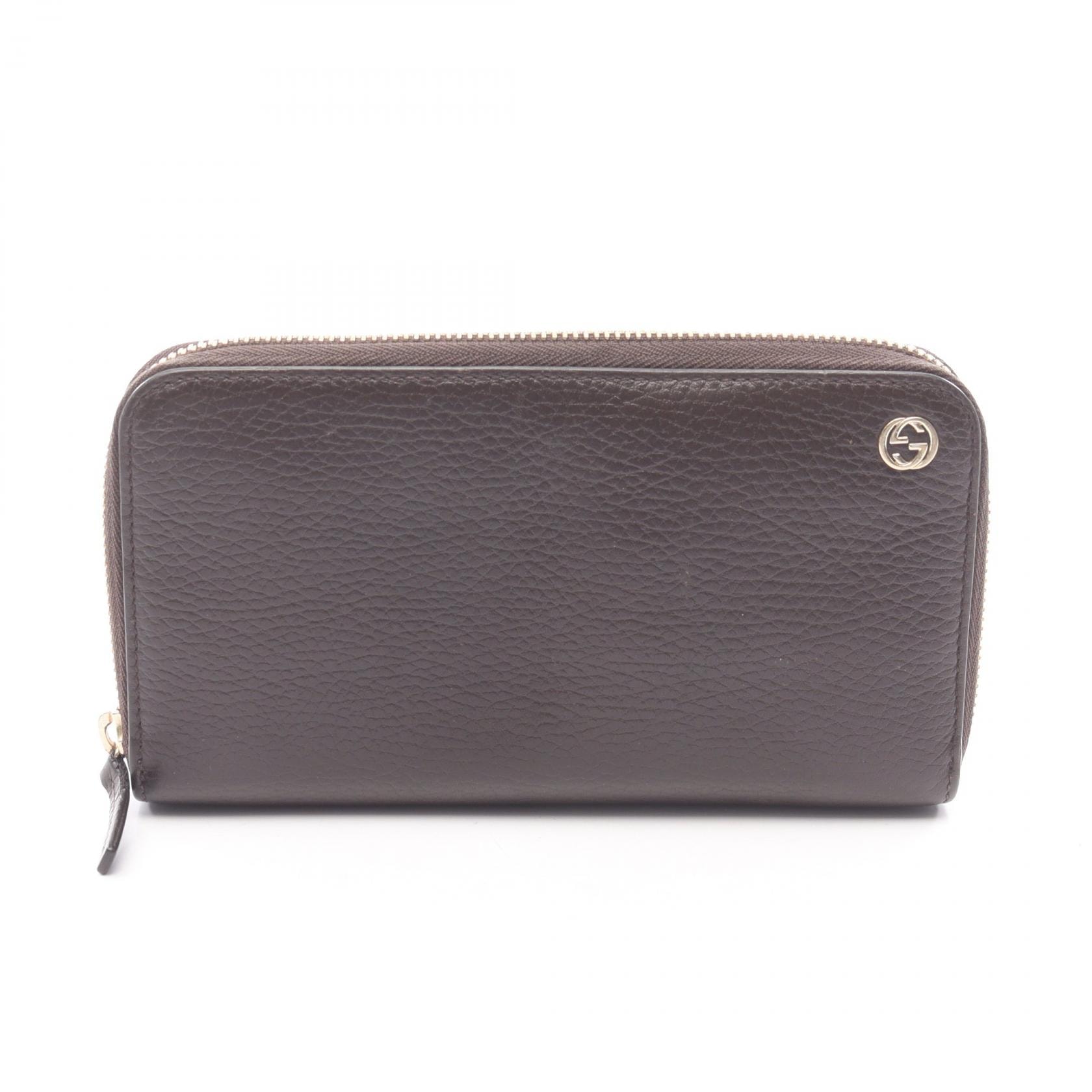 グッチ GUCCI インターロッキングG ラウンド長財布 財布 レザー レディース ブラウン系 449347 【中古】