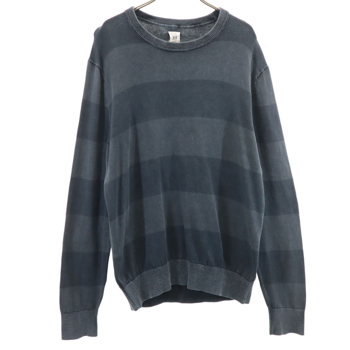 GAP ギャップ ボーダー柄 長袖 ニット M チャコールグレー