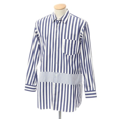【中古】コムデギャルソンシャツ COMME des GARCONS SHIRT 2023年秋冬 切替 ストライプ シャツ ホワイトxネイビー【サイズS】【メンズ】