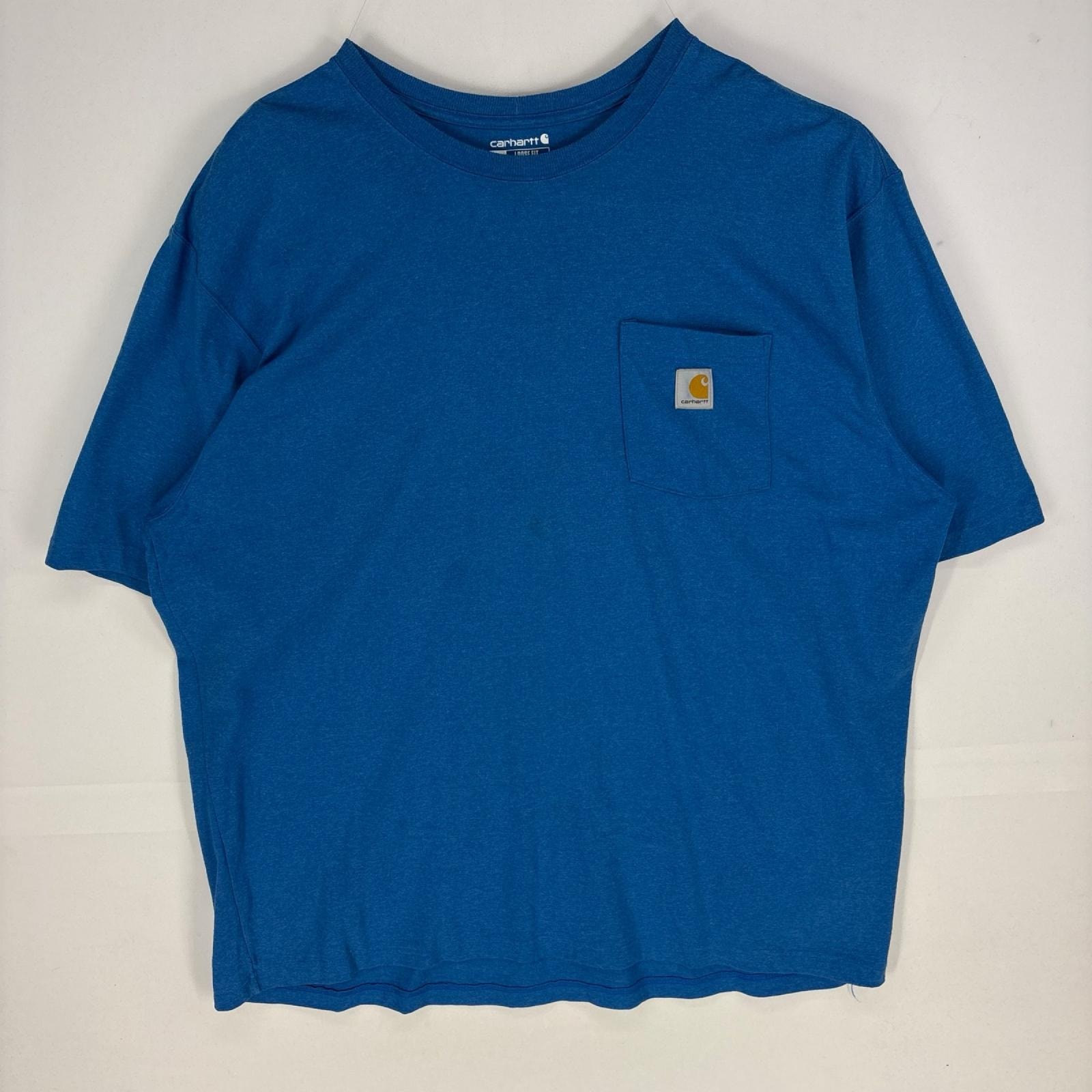 古着 カーハート Carhartt 半袖Tシャツ ワンポイント 胸ポケット クルーネック ショートスリーブ 2XL ブルー系 メンズ