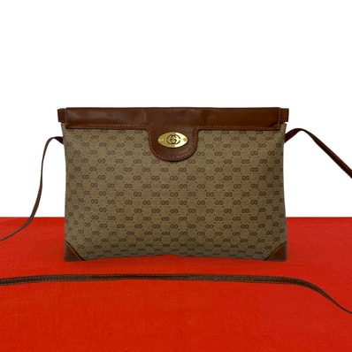 GUCCI グッチ マイクロGG ロゴ 金具 レザー PVC ショルダーバッグ ブラウン
41172