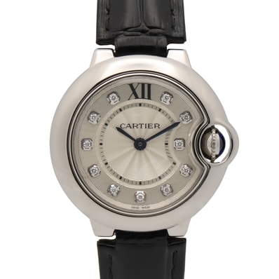 カルティエ CARTIER バロンブルー SM 11Pダイヤ 腕時計 時計 ステンレススチール ダイヤモンド クロコ革 レディース シルバー系 W4BB0008 【中古】