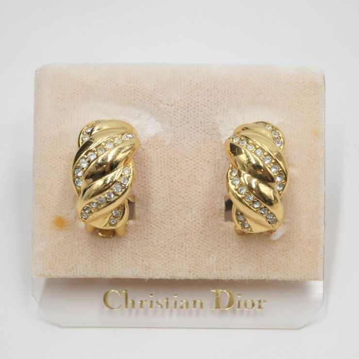 Christian Dior(クリスチャンディオール)ヴィンテージ ラインストーン ツイスト クリップ式イヤリング ゴールド レディース【中古】