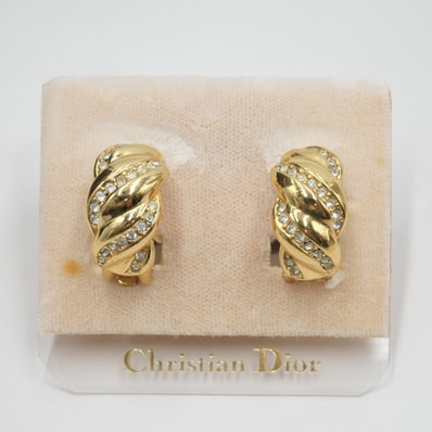 Christian Dior(クリスチャンディオール)ヴィンテージ ラインストーン ツイスト クリップ式イヤリング ゴールド レディース【中古】