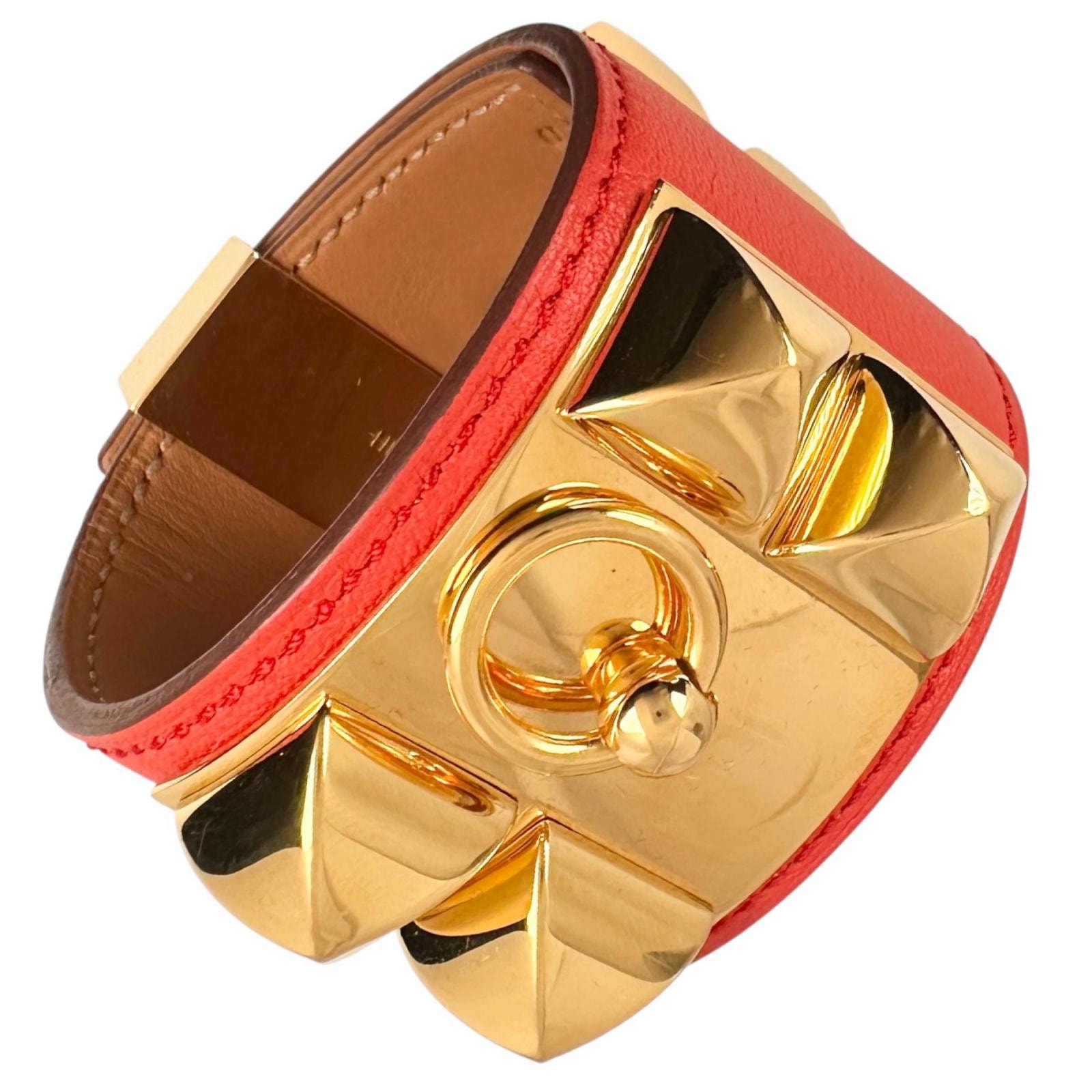 HERMES エルメス コリエ・ド・シアン バングル カーフ レッド レディース【中古】