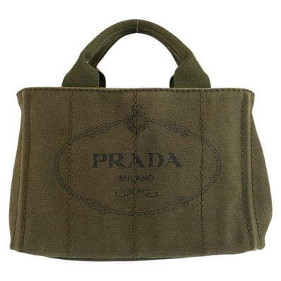PRADA プラダ カナパ 三角ロゴプレート カーキ ゴールド金具 キャンバス トートバッグ ハンドバッグ 604592 【中古】