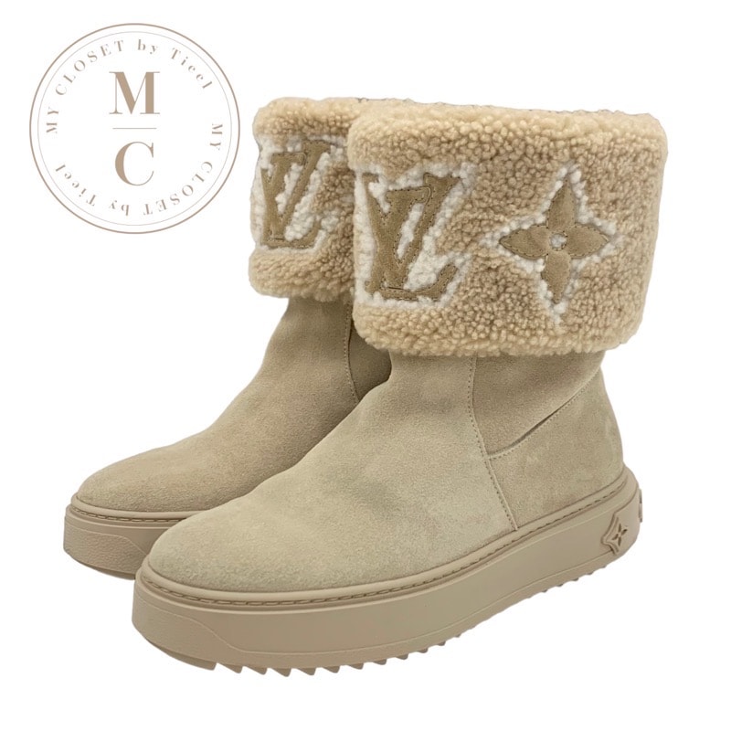 ルイヴィトン LOUIS VUITTON スノードロップライン モノグラム ブーツ ショートブーツ 靴 シューズ スエード ベージュ ムートンブーツ 折り返し