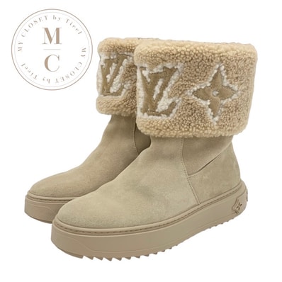 ルイヴィトン LOUIS VUITTON スノードロップライン モノグラム ブーツ ショートブーツ 靴 シューズ スエード ベージュ ムートンブーツ 折り返し