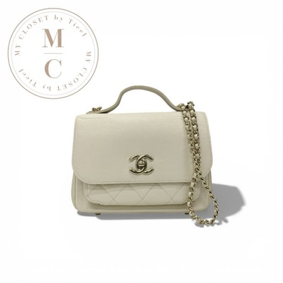シャネル CHANEL バッグ ショルダーバッグ キャビアスキン ホワイト ゴールド ビジネスアフィニティ マトラッセ ココマーク ターンロック チェーン 2way