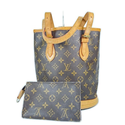 LOUIS VUITTON ルイ・ヴィトン トートバッグ モノグラムライン バケットPM ブラウン モノグラムキャンバス SR0968 ポーチ付き フランス製 ブランドバッグ ショルダートート レディース