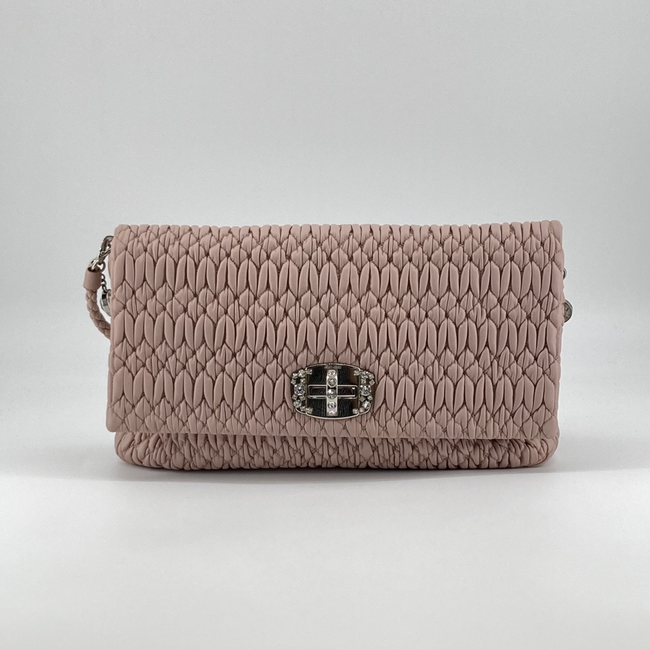 MIUMIU(ミュウミュウ) ナッパクリスタル マテラッセレザー 3WAY ターンロック RP0169 ショルダーバッグ カメオ×シルバー