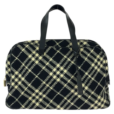 美品 BURBERRY バーバリー チェック柄 ブラック オフホワイト ゴールド金具 ウール レザー/ ハンドバッグ ミニボストンバッグ 603730 【中古】