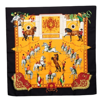 エルメス カレ90 Real Escuela Andaluza del Arte 王立アンダルシア馬術学校 スカーフ 大判 マルチカラー シルク レディース HERMES 【中古】