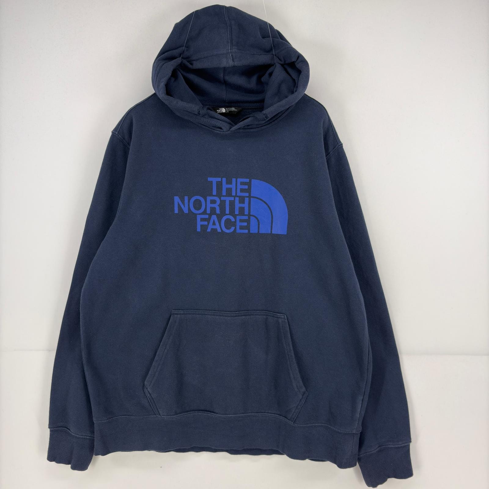古着 ザ・ノースフェイス THE NORTH FACE パーカー スウェット プルオーバー ロゴ プリント ビッグロゴ L ネイビー メンズ