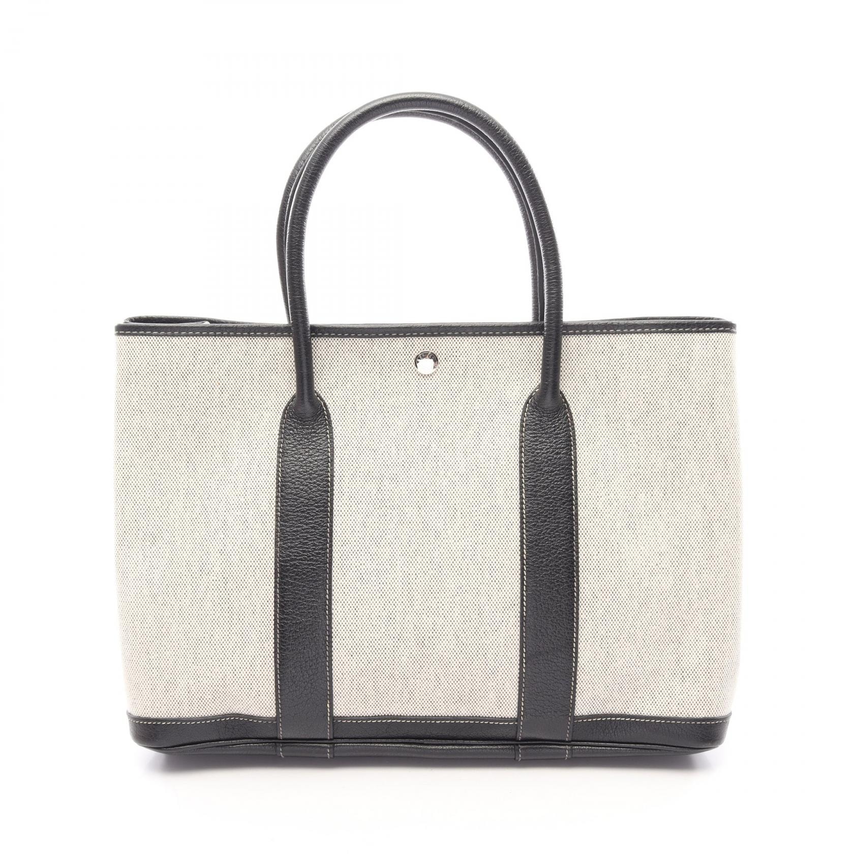 エルメス HERMES ガーデンパーティPM エクリュ トートバッグ バッグ キャンバス ブッフル トワルアッシュ エクリュ レディース アイボリー系 / ブラック系 【中古】