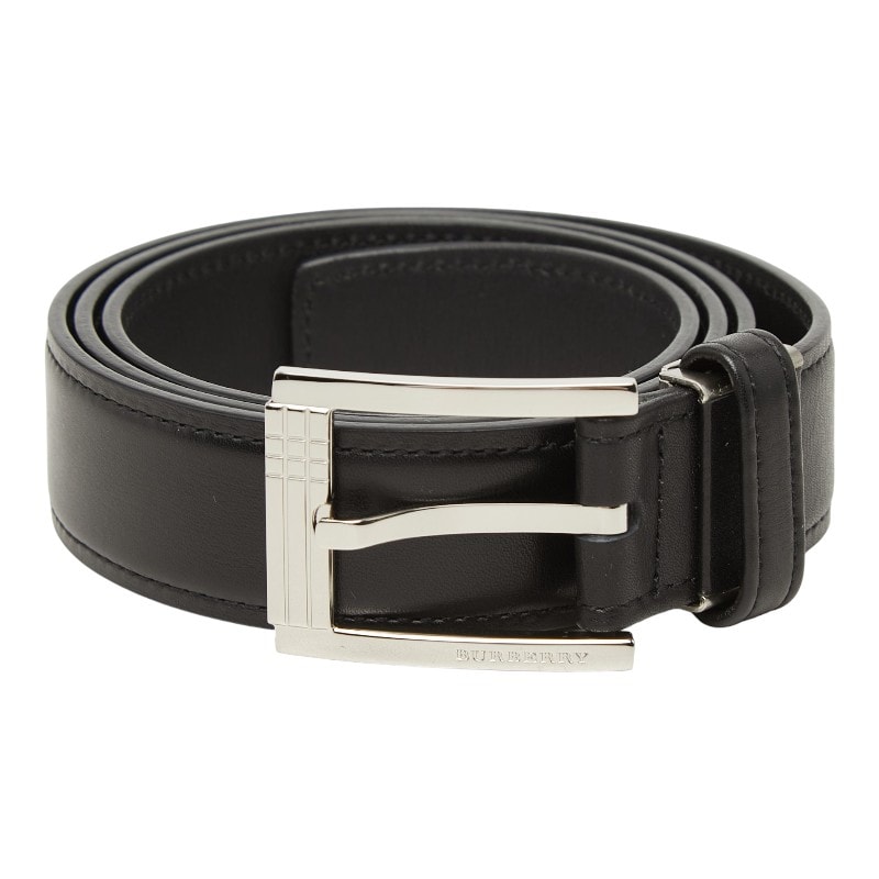 バーバリー ロゴ ベルト ブラック レザー メンズ BURBERRY 【中古】