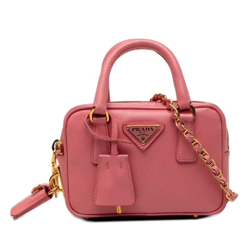 プラダ 三角ロゴプレート ミニハンドバッグ ショルダーバッグ 2WAY BL0705 ピンク サフィアーノレザー レディース PRADA 【中古】
