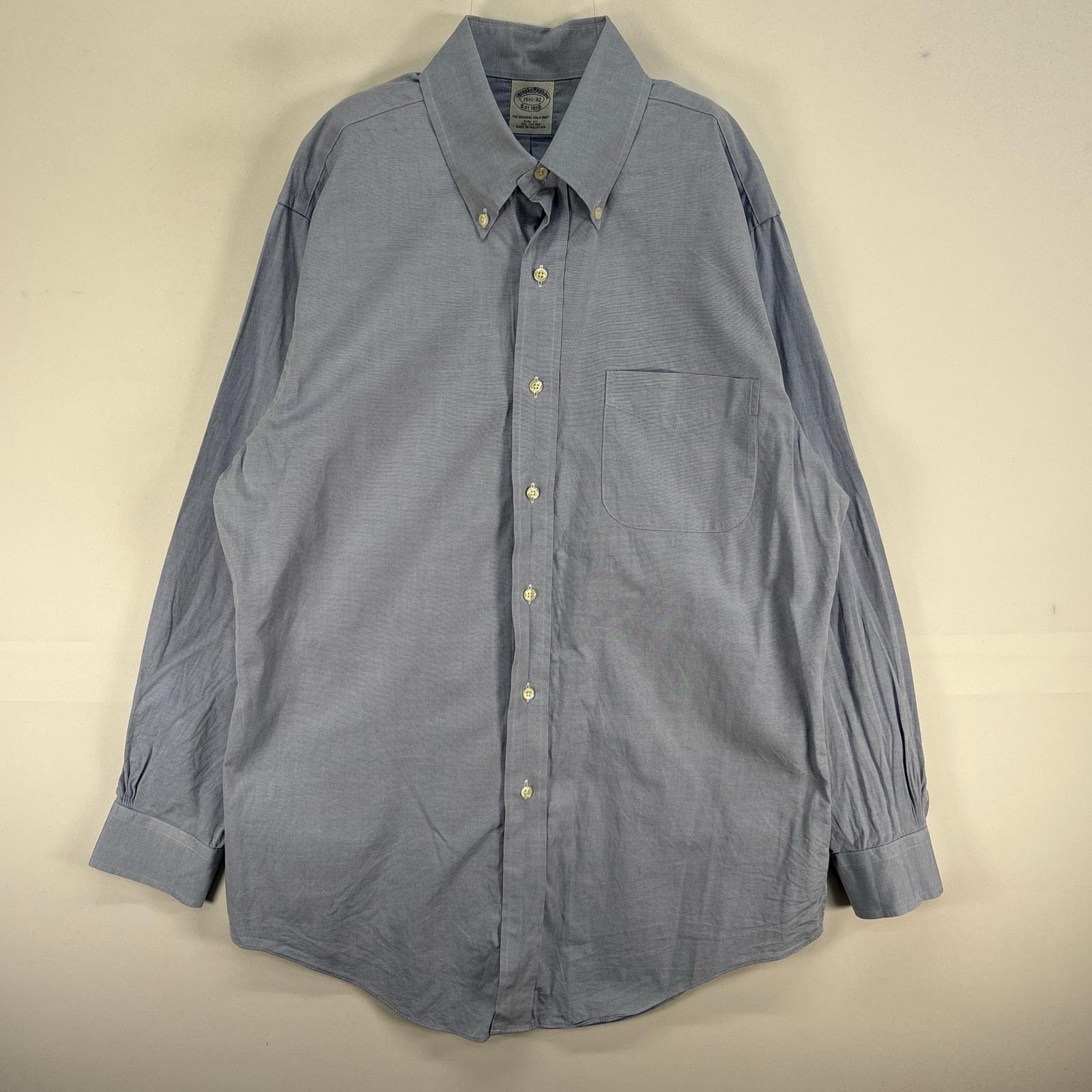 古着 ブルックスブラザーズ Brooks Brothers 長袖シャツ 胸ポケ SLIM FIT ボタンダウン M ブルー系 無地 メンズ
