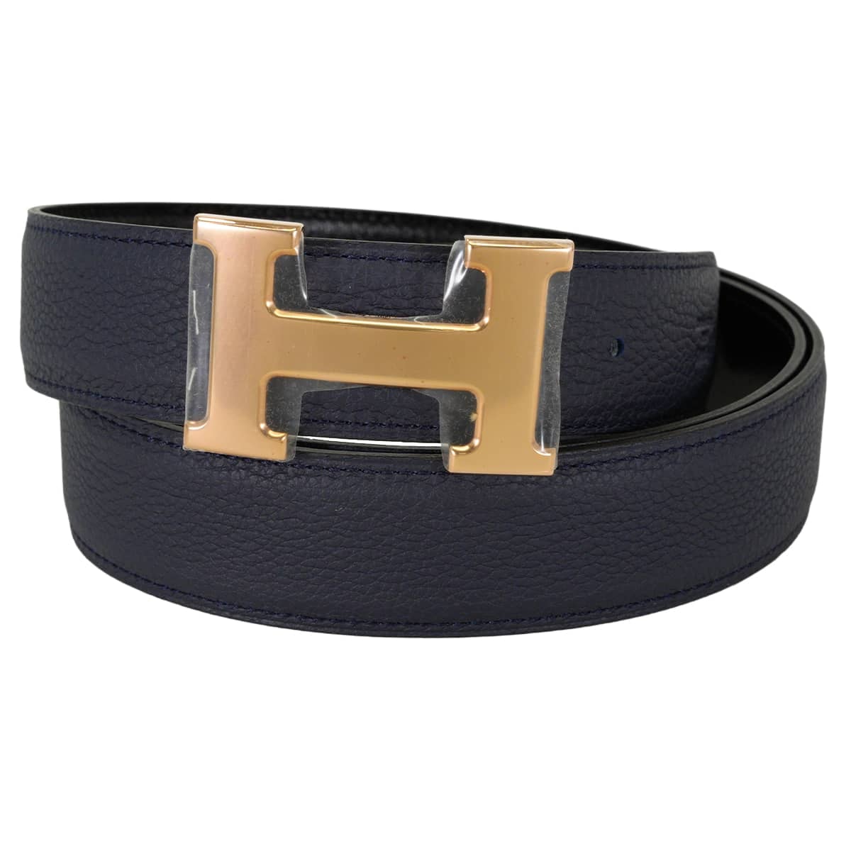 HERMES エルメス ベルト Hベルト コンスタンス32 リバーシブル ブルーインディゴ/黒 (ブラック) トゴ/ボックスカーフ #90 ローズゴールド金具 W刻印 新品