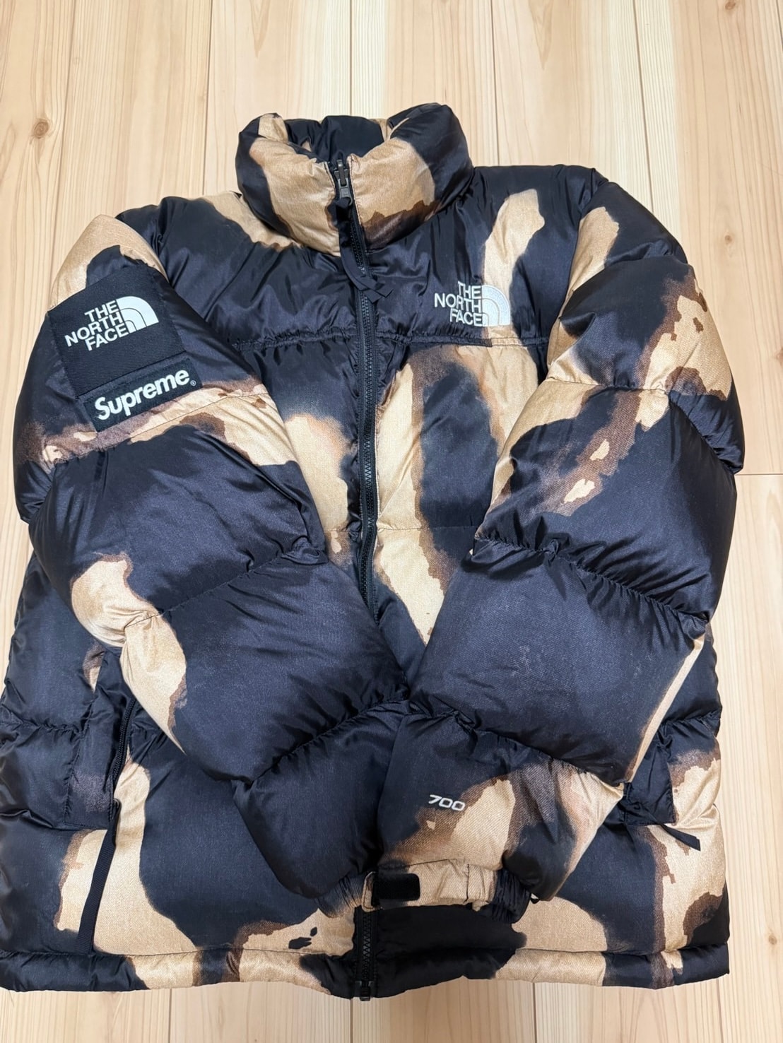 Supreme x The North Face Bleached Denim Print Nuptse Jacket "Black"